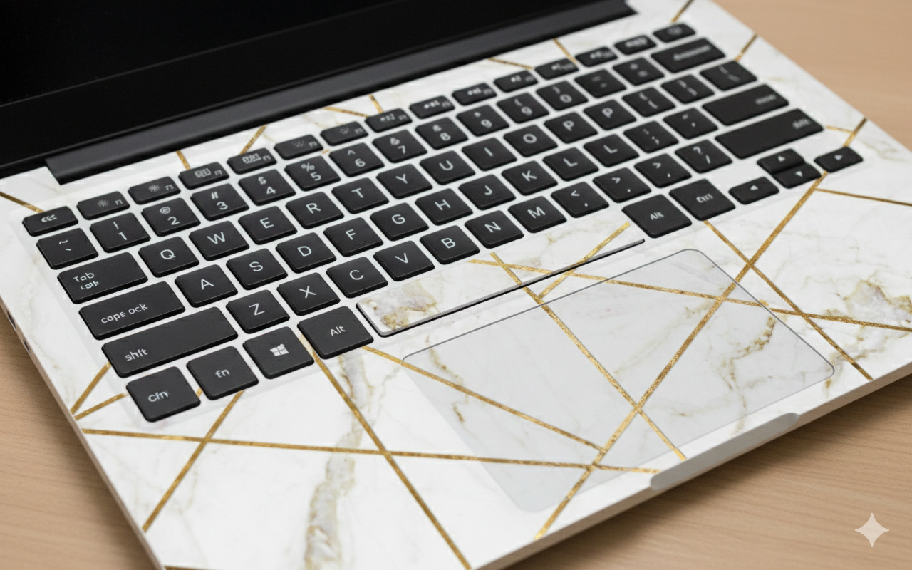 White marble with geometric gold lines - Laptop Skin