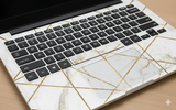 White marble with geometric gold lines - Laptop Skin