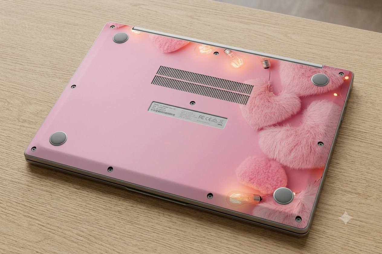 Fluffy pink hearts - Laptop Skin