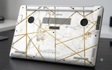 White marble with geometric gold lines - Laptop Skin