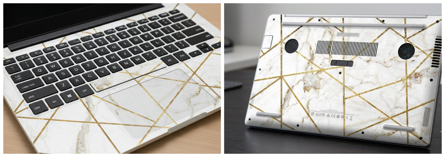 White marble with geometric gold lines - Laptop Skin