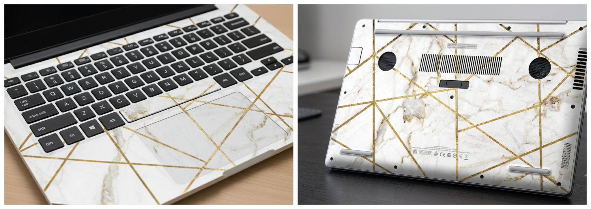 White marble with geometric gold lines - Laptop Skin
