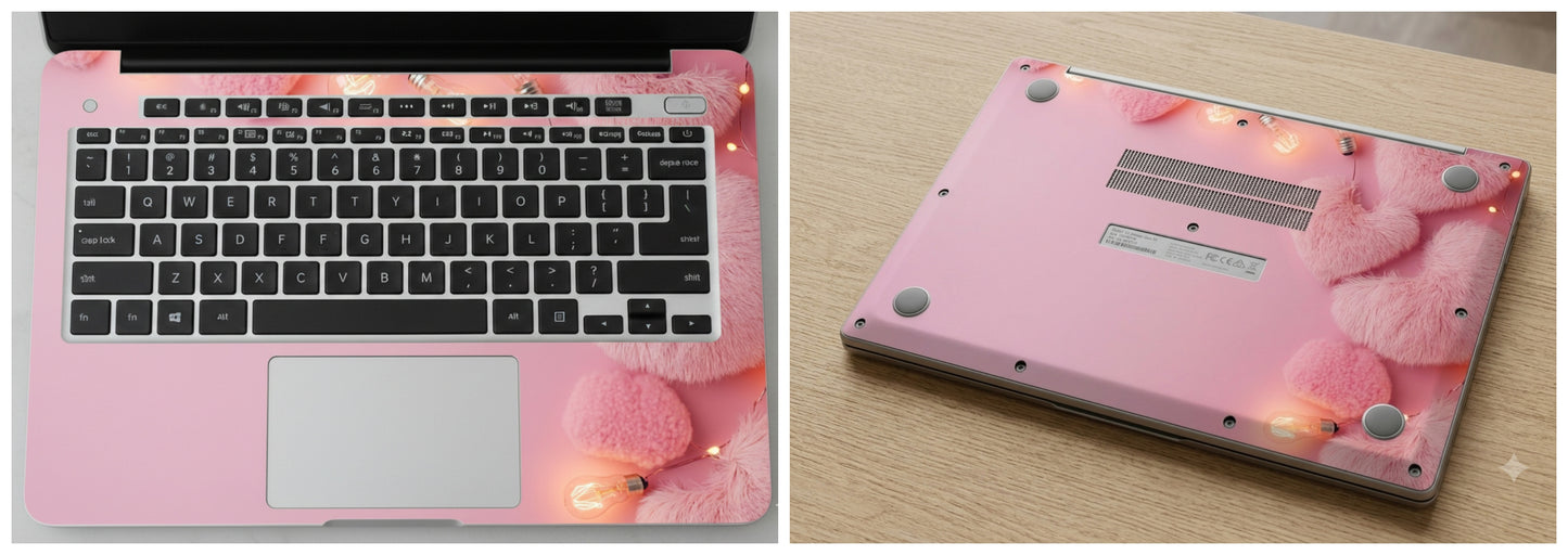 Fluffy pink hearts - Laptop Skin